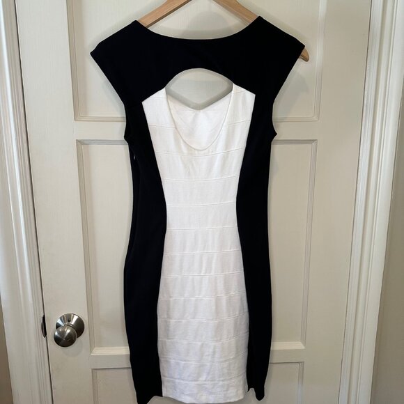 Express Black and White Color Block Body Con Mini Dress - Size 4 - Picture 4 of 10